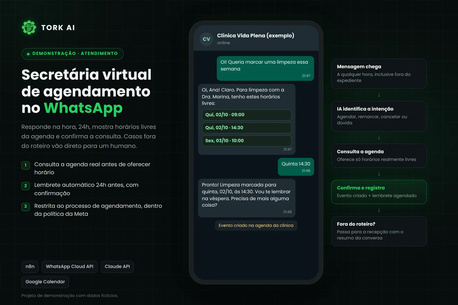 Demonstração do atendente de agendamento no WhatsApp